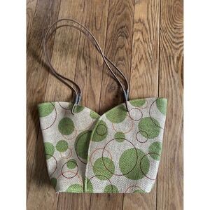 Vintage Green Circle‎ Print Shoulder Bag Retro Tote Purse Handbag